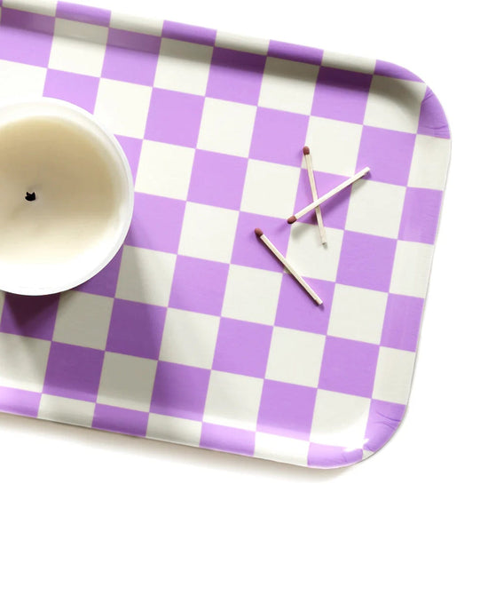 BLU KAT Checker 27x20cm Rectangular Serving Tray in Butter/Lavender 