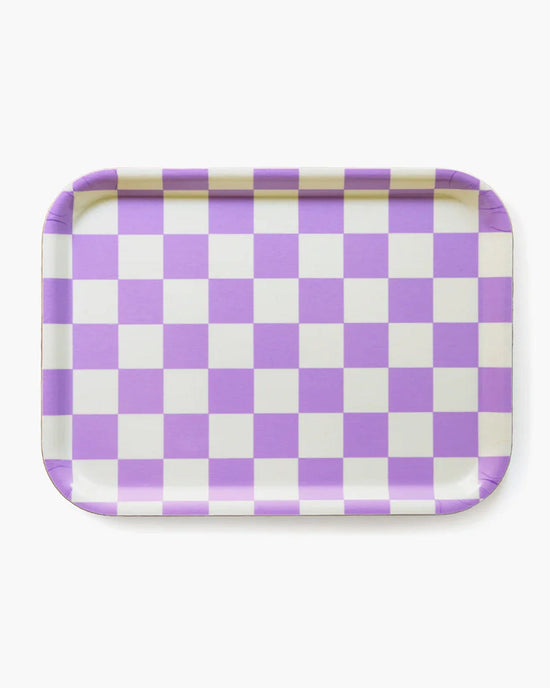 BLU KAT Checker 27x20cm Rectangular Serving Tray in Butter/Lavender 