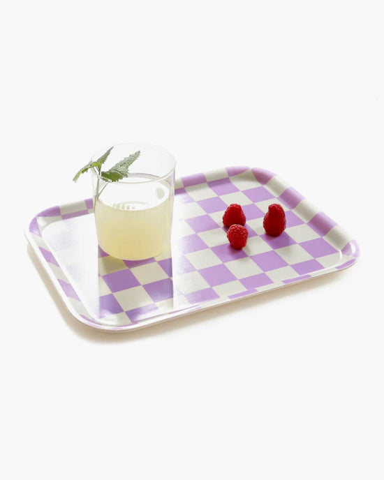 BLU KAT Checker 27x20cm Rectangular Serving Tray in Butter/Lavender 