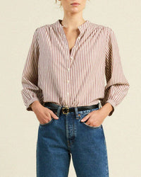 Clara Blouse in Burgundy Stripe - Bliss Boutiques