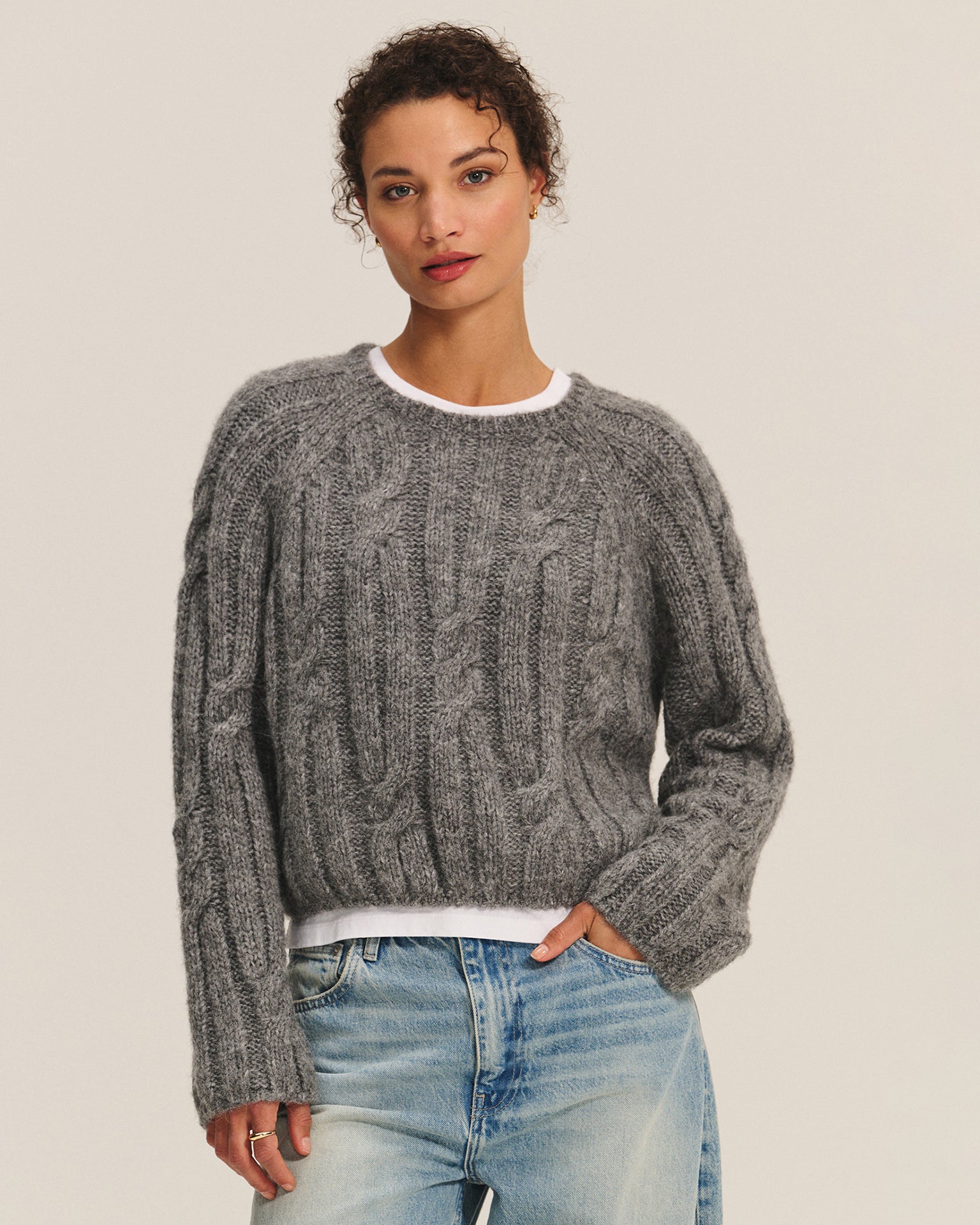 Marina Long Sleeve Crew Top in Heather Grey