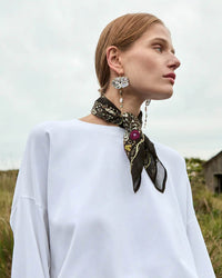 Chan Luu Appliqued Rosette Bandana in Jet Black 