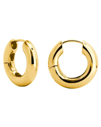 A pair of Machete Chunky Hoops in Gold on a white background.