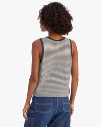 Clare V. Camp Fit Cttn/Lnn Mini Stripe Tank in Black/Cream 2 - Bliss Boutiques