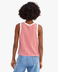 Clare V. Camp Fit Cttn/Lnn Mini Stripe Tank in Bright Poppy/Cream 3 - Bliss Boutiques