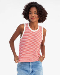 Clare V. Camp Fit Cttn/Lnn Mini Stripe Tank in Bright Poppy/Cream 1 - Bliss Boutiques