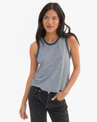 Clare V. Camp Fit Tank - C/L Mini Stripe in Navy/Cream 1 - Bliss Boutiques