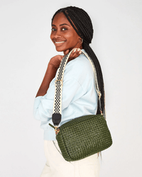 Clare V. Checker Adj Crossbody Strap in Black & Cream 
