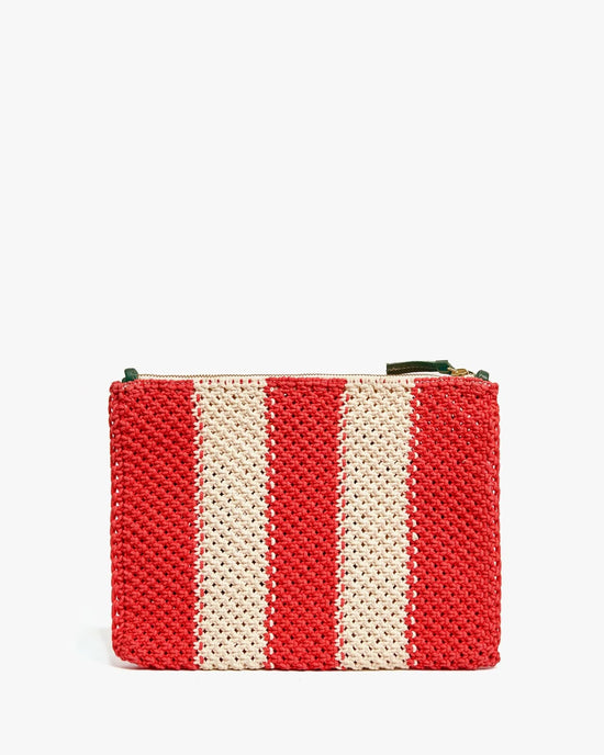 Clare V. Accessories Cream/Bright Poppy Ciao Crochet Stripe Flat Clutch w/ Tabs in Cream/Bright Poppy