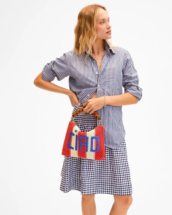 Clare V. Accessories Cream/Bright Poppy Ciao Crochet Stripe Flat Clutch w/ Tabs in Cream/Bright Poppy