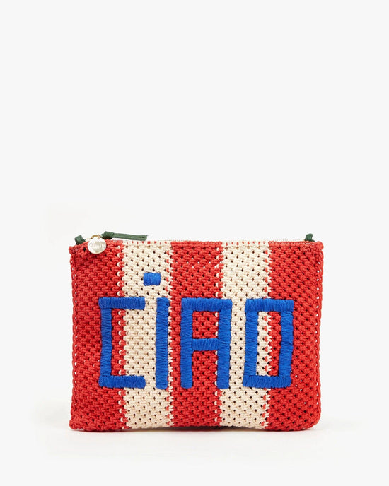 Clare V. Accessories Cream/Bright Poppy Ciao Crochet Stripe Flat Clutch w/ Tabs in Cream/Bright Poppy