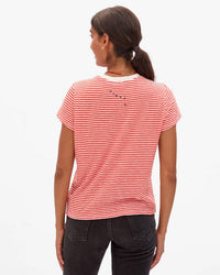 Clare V. Classic Cttn/Lnn Mini Stripe Tee in Bright Poppy/Cream 3 - Bliss Boutiques