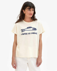 Clare V. Classic Tee - C/L Liberez les Sardines in Cream 1 - Bliss Boutiques