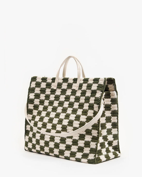 Clare V. Crochet Checker Summer Simple Tote in Olive & Cream 