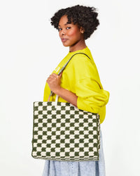 Clare V. Crochet Checker Summer Simple Tote in Olive & Cream 
