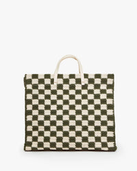 Clare V. Crochet Checker Summer Simple Tote in Olive & Cream 