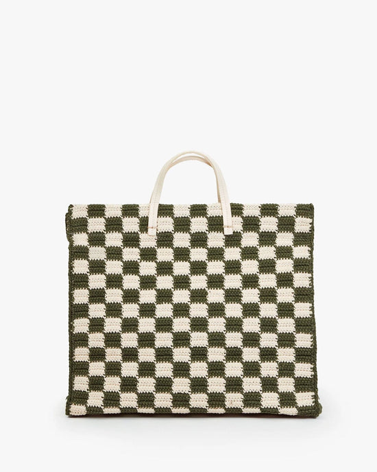 Clare V. Crochet Checker Summer Simple Tote in Olive & Cream 