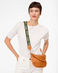 Clare V. Emb Ciao Adj Crossbody Strap in Army w/ Cream 