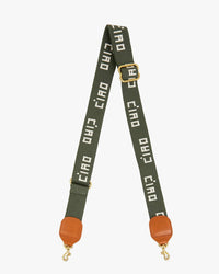 Clare V. Emb Ciao Adj Crossbody Strap in Army w/ Cream 