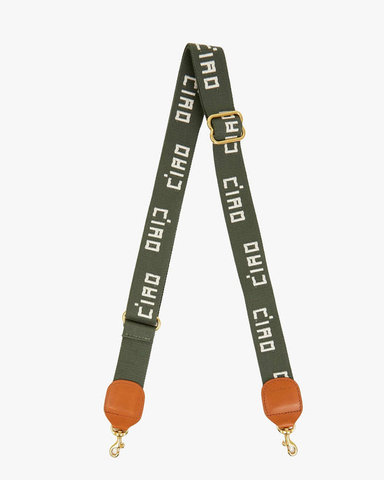 Clare V. Emb Ciao Adj Crossbody Strap in Army w/ Cream 