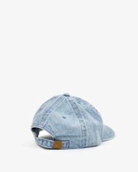 Clare V. Emb Deja Vu Denim Baseball Hat in Blue w/ Bright Poppy 