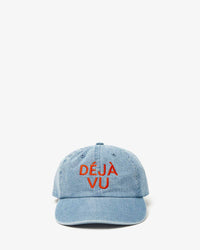 Clare V. Emb Deja Vu Denim Baseball Hat in Blue w/ Bright Poppy 