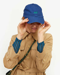 Clare V. Accessories Blue & Green Emb Petit Oui Baseball Hat in Royal Blue & Green