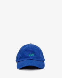 Clare V. Accessories Blue & Green Emb Petit Oui Baseball Hat in Royal Blue & Green