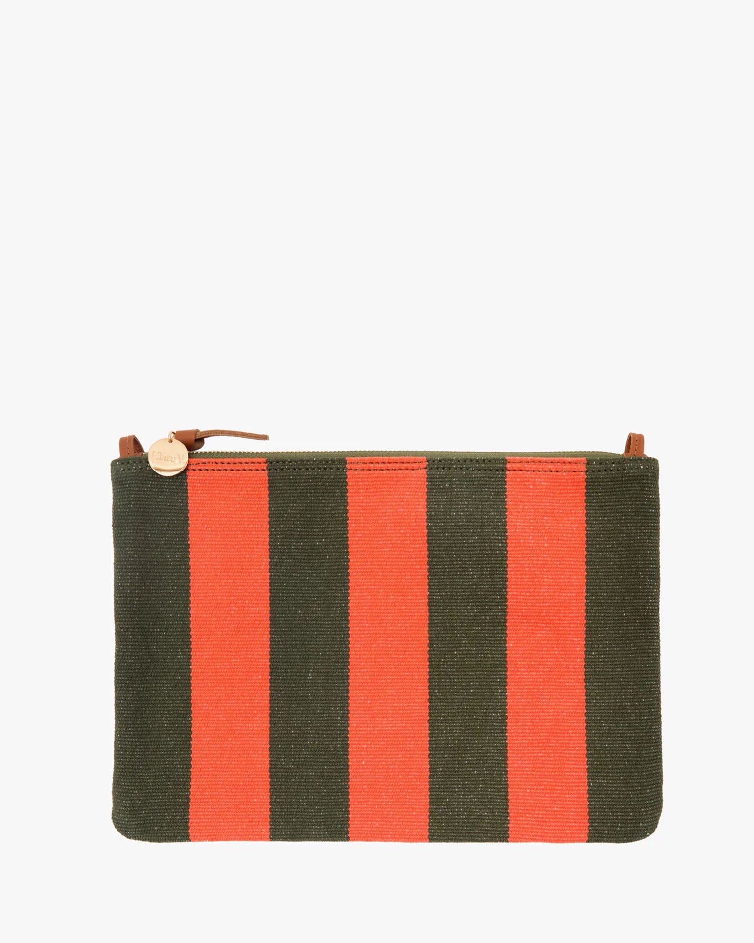 Flat Clutch w/ Tabs - Canvas Stripe in Army/Brt Poppy