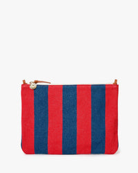 Clare V. Flat Clutch w/ Tabs - Canvas Stripe in Poppy/French Blue 1 - Bliss Boutiques