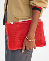 Clare V. Flat Clutch w/ Tabs - Diamond Perf in Bright Poppy 3 - Bliss Boutiques