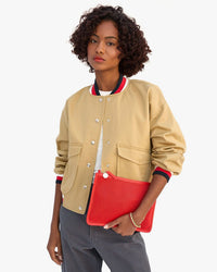 Clare V. Flat Clutch w/ Tabs - Diamond Perf in Bright Poppy 2 - Bliss Boutiques