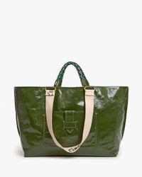 Clare V. Grande Bateau Tote - Crinkle Patent in Army 1 - Bliss Boutiques