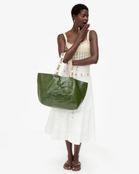 Clare V. Grande Bateau Tote - Crinkle Patent in Army 3 - Bliss Boutiques