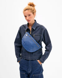 Clare V. Grande Fanny - Medium Woven Diagonal in French Blue 2 - Bliss Boutiques