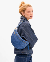 Clare V. Grande Fanny - Medium Woven Diagonal in French Blue 3 - Bliss Boutiques