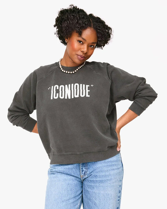 Clare V. "Iconique" Sweatshirt in Faded Black w/ Cream 