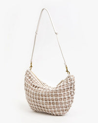 Clare V. Knot Woven Leather Lune in White 