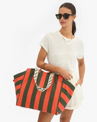 Clare V. La Cote Tote - Canvas Stripe in Army/Brt Poppy 2 - Bliss Boutiques