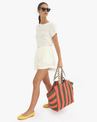 Clare V. La Cote Tote - Canvas Stripe in Army/Brt Poppy 3 - Bliss Boutiques