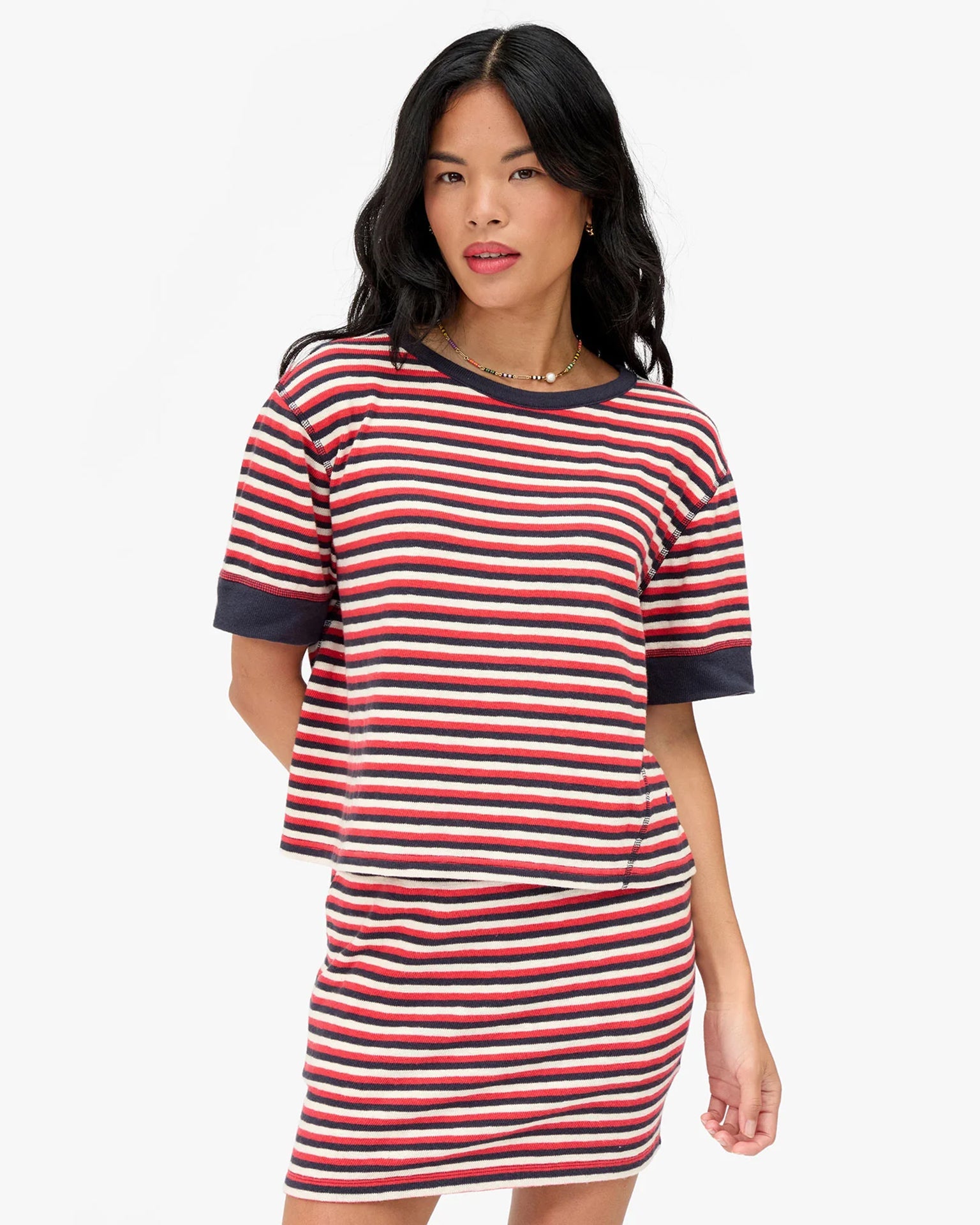 Le Bateau Tee - Stripe in Nvy/Cry Red/Crm