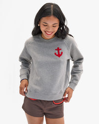 Clare V. Le Court Sweatshirt - Petit Chenille Anchor in Grey Melange 1 - Bliss Boutiques