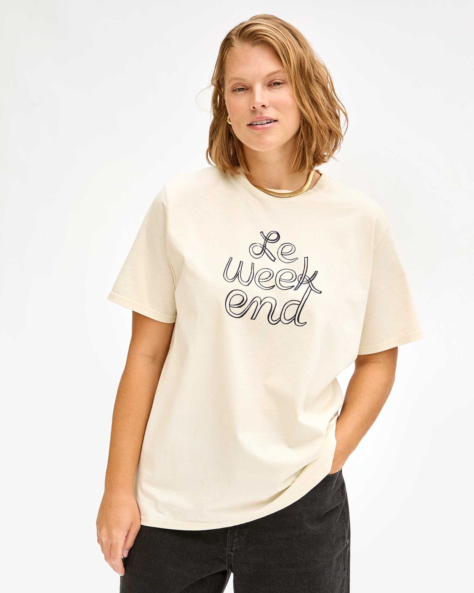Le Weekend Original Tee in Cream w/ Navy