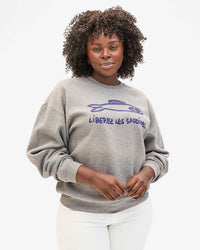 Clare V. Liberez Les Sardines Oversized Sweatshirt in Grey Melange w/ Navy 