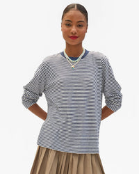 Clare V. L/S T - C/L Mini Stripe in Navy/Cream 1 - Bliss Boutiques