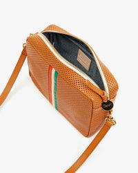 Clare V. Midi Sac in Cuoio Perf Veg w/ Poppy, Blus, & Emerald Inlay Stripes 