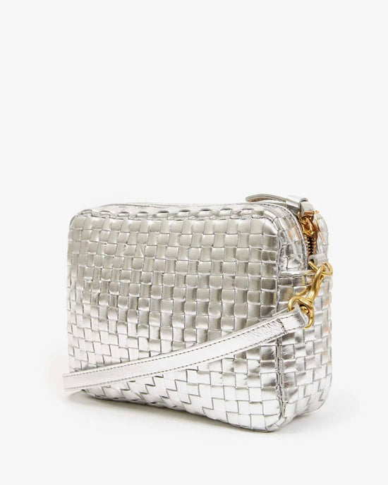 Clare V. Midi Sac in Silver Specchio Woven Checker 