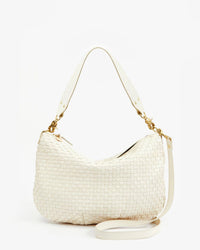 Clare V. Moyen Messenger in Cream Woven Checker 