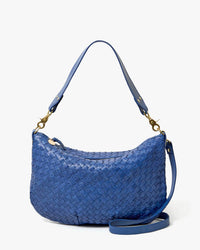 Clare V. Moyen Messenger - Medium Woven Diagonal in French Blue 1 - Bliss Boutiques