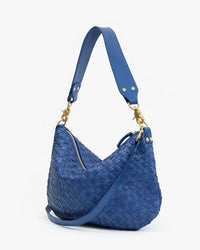 Clare V. Moyen Messenger - Medium Woven Diagonal in French Blue 4 - Bliss Boutiques